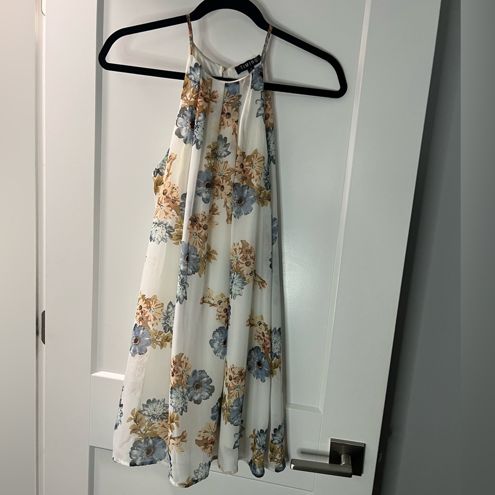 White Floral High Neck Dress